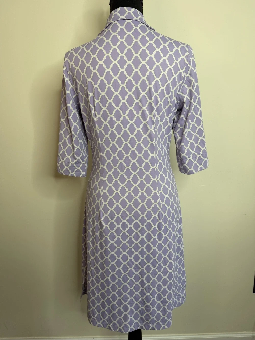 J McLaughlin Sz S Catalina Cloth Dress 3/4 Sleeve Purple White V Neck Stretch